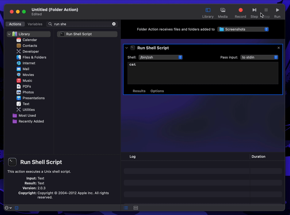 Switching from stdin to as arguments as the input source type for a shell
script step in Automator on macOS